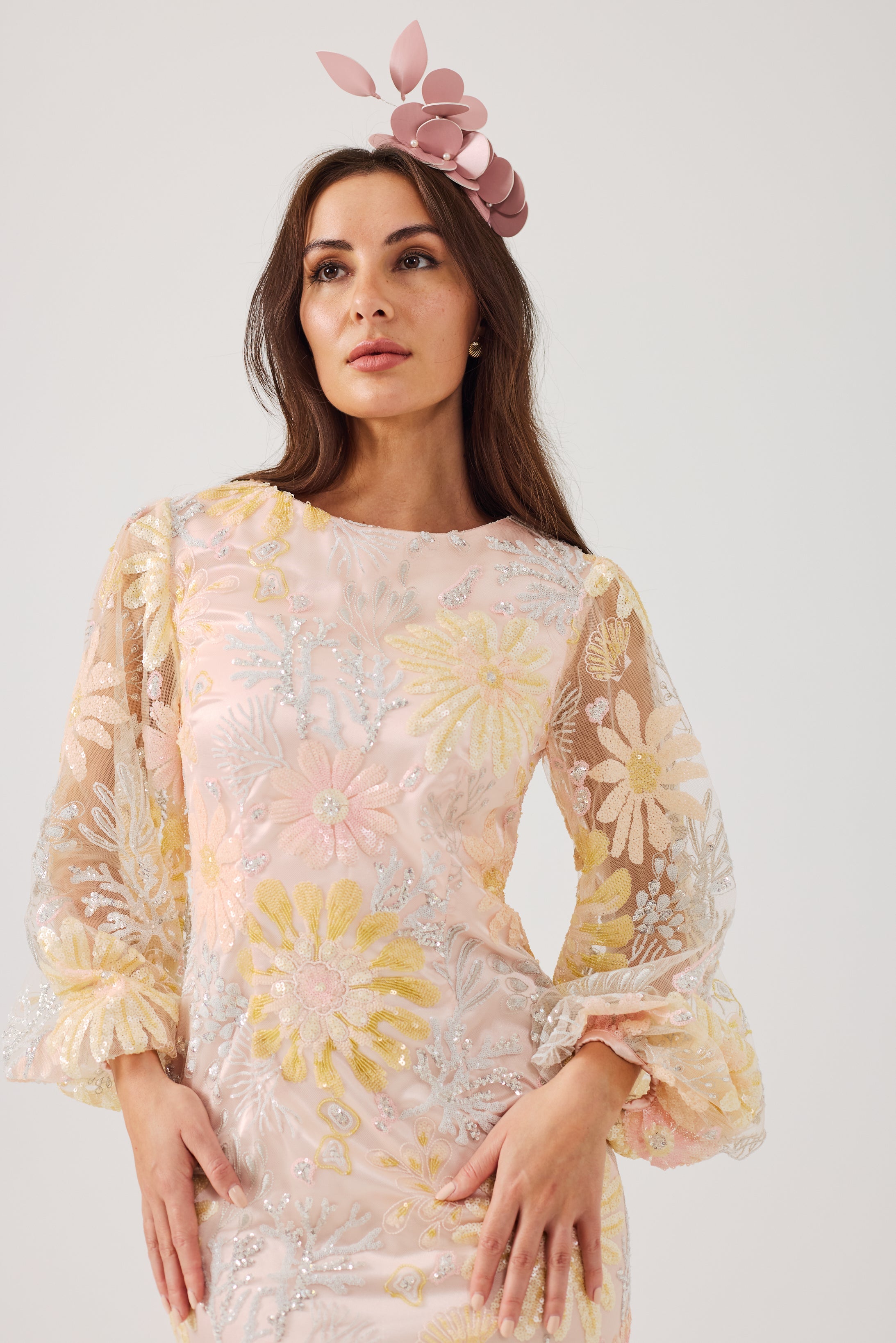 MIRANDA Sequin and Embroidered Shift Dress.