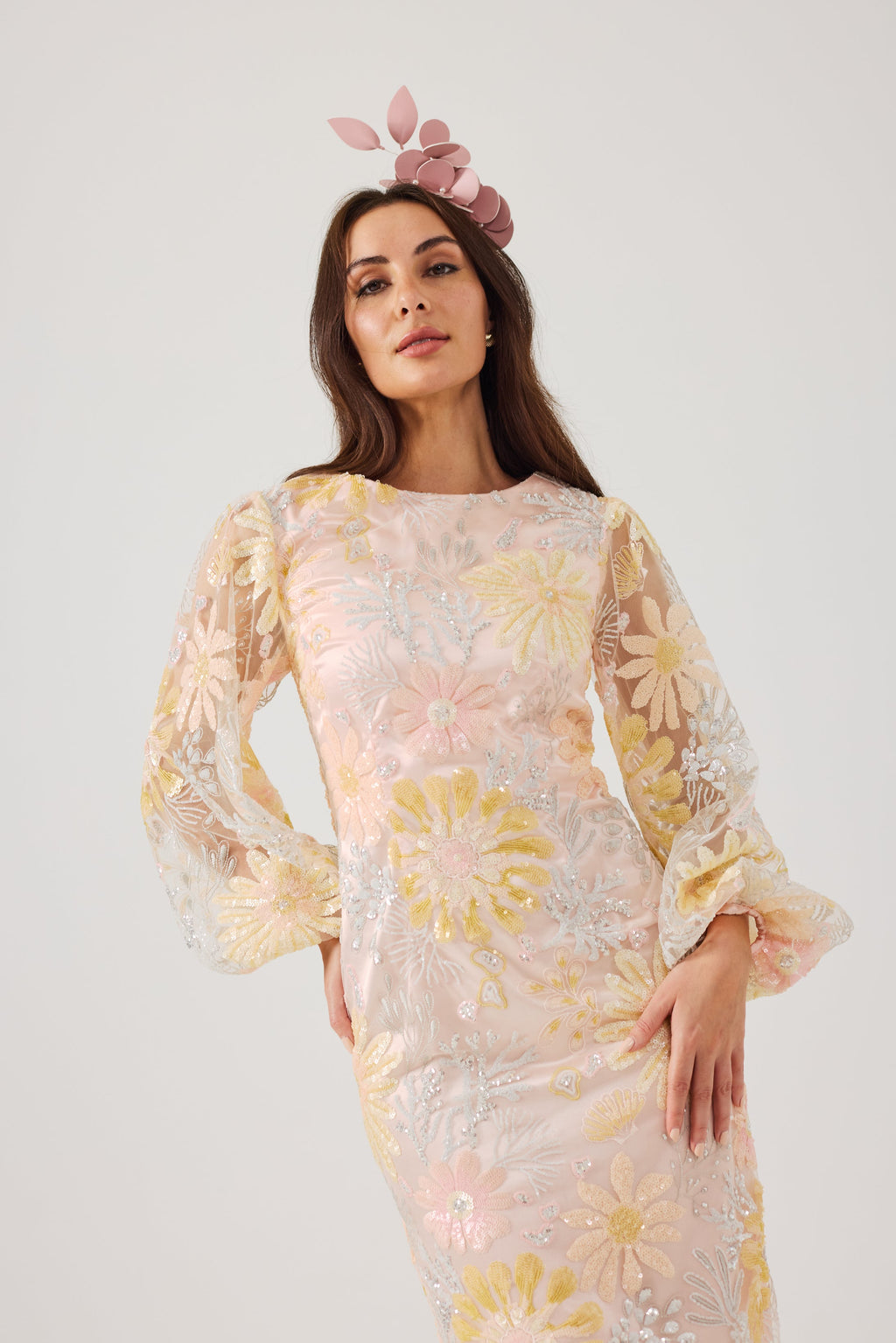 MIRANDA Sequin and Embroidered Shift Dress.