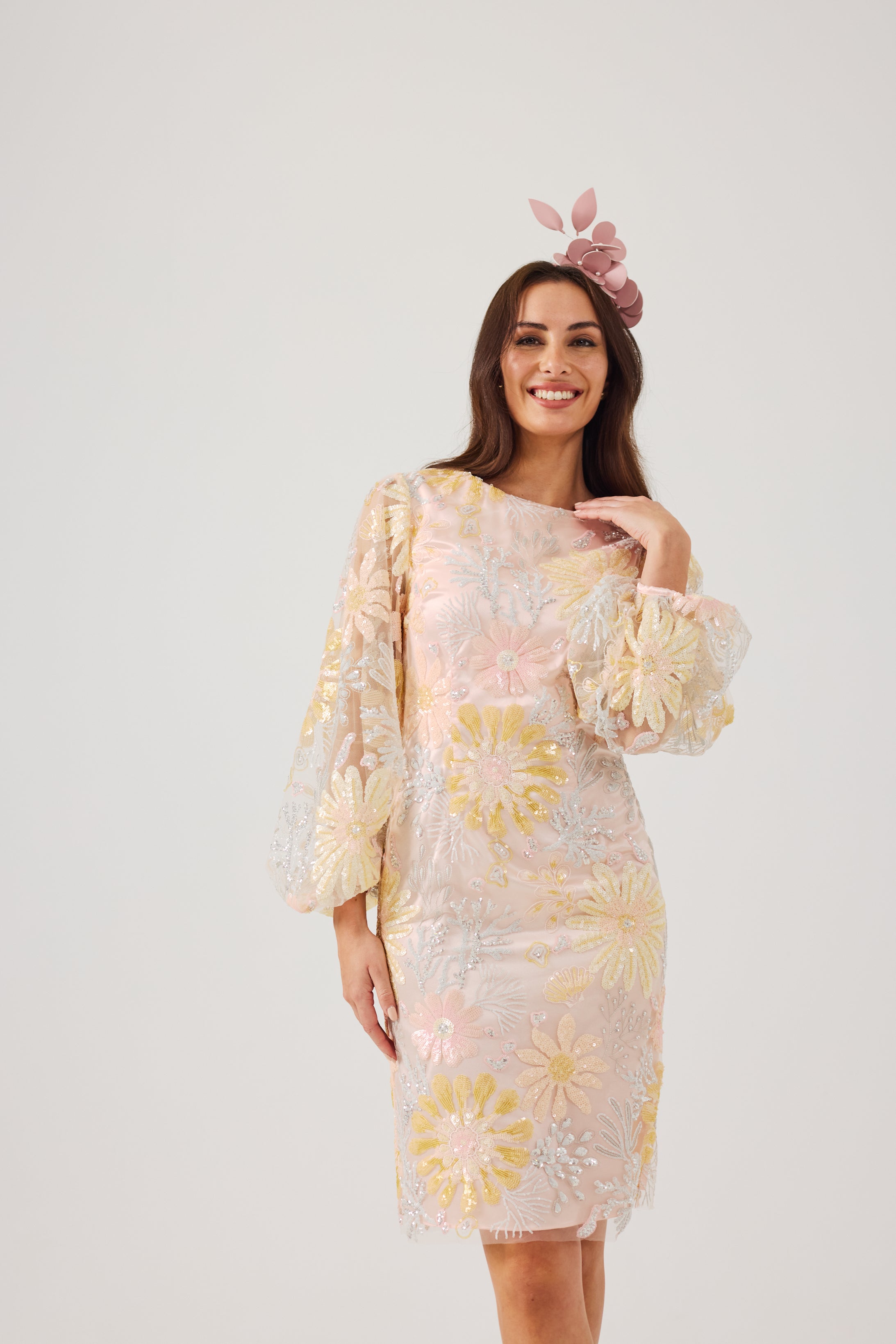 MIRANDA Sequin and Embroidered Shift Dress.