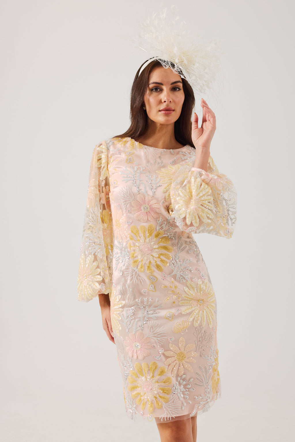 MIRANDA Sequin and Embroidered Shift Dress.
