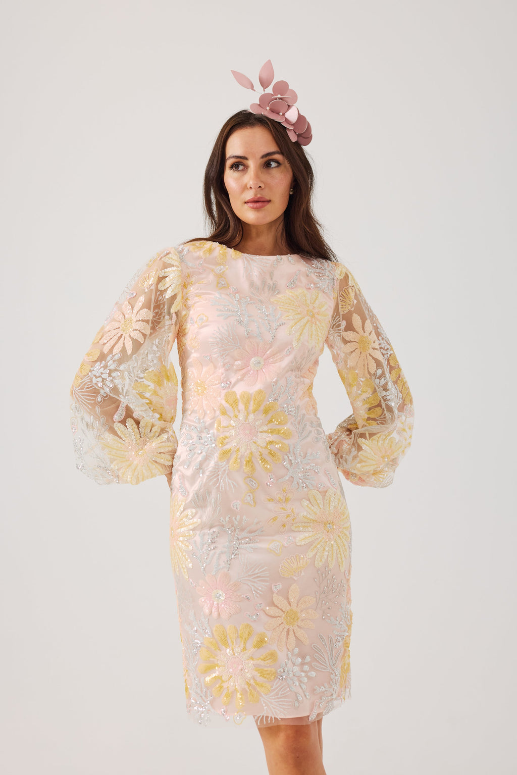 MIRANDA Sequin and Embroidered Shift Dress.