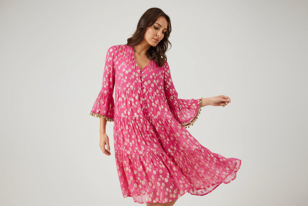 ORLA  Hot Pink/Gold Jacquard dress