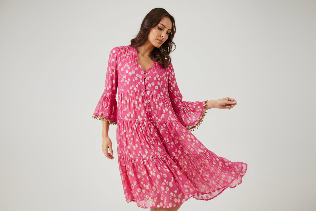ORLA  Hot Pink/Gold Jacquard dress