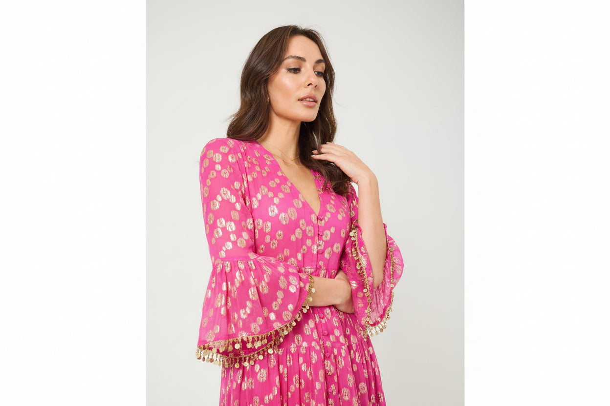 ORLA  Hot Pink/Gold Jacquard dress