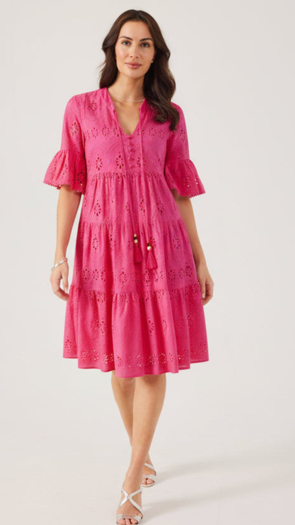 PHOEBE - Hot Pink Broderie Anglais Dress