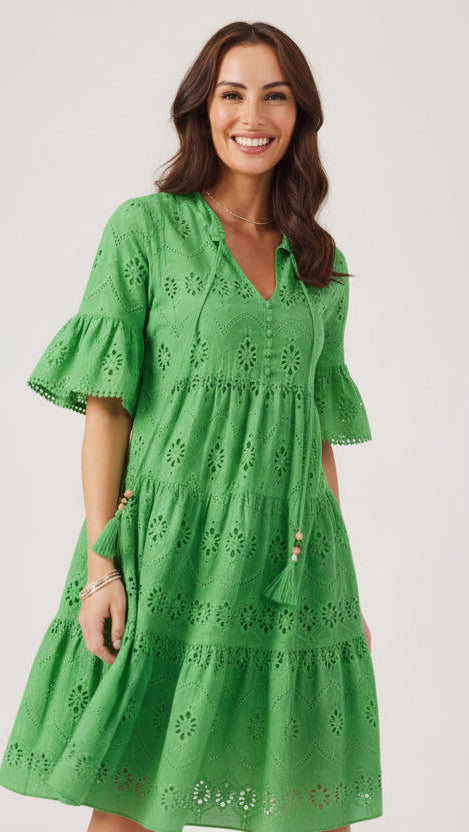 PHOEBE- Apple Green Broderie Anglais Dress