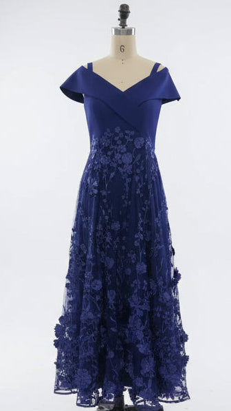 OLIVIA BETH Navy Bardot Emb Prom Dress.