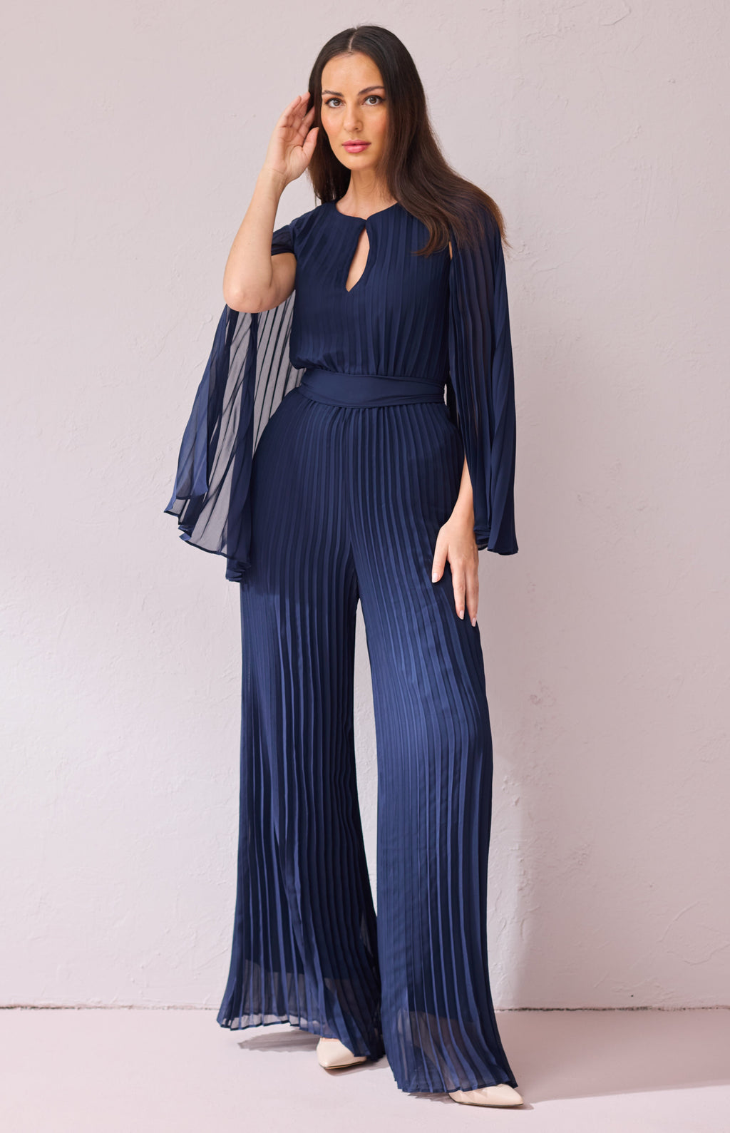HANNAH - Navy Pleat Jumpsuit,