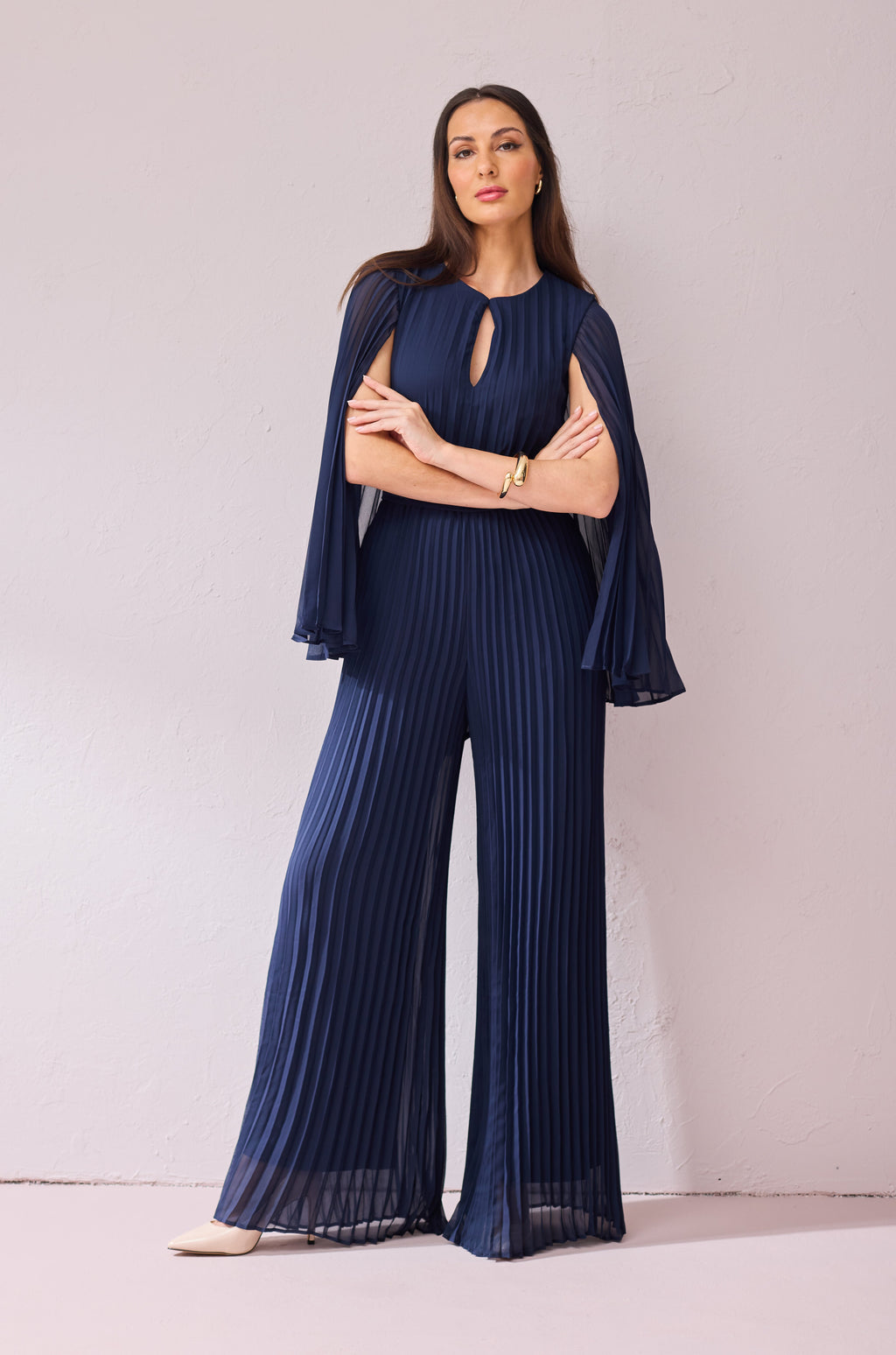 HANNAH - Navy Pleat Jumpsuit,