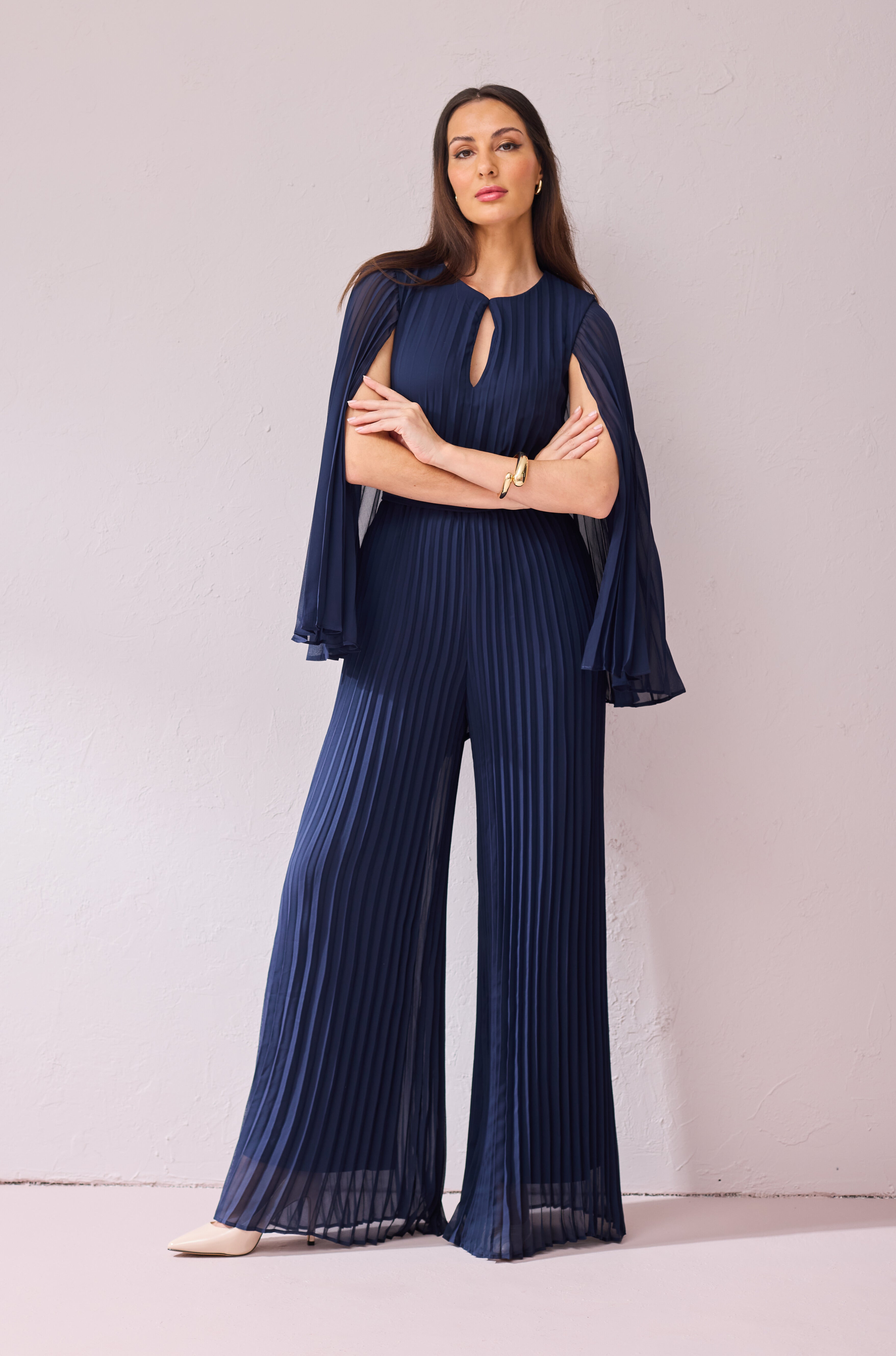 HANNAH - Navy Pleat Jumpsuit,