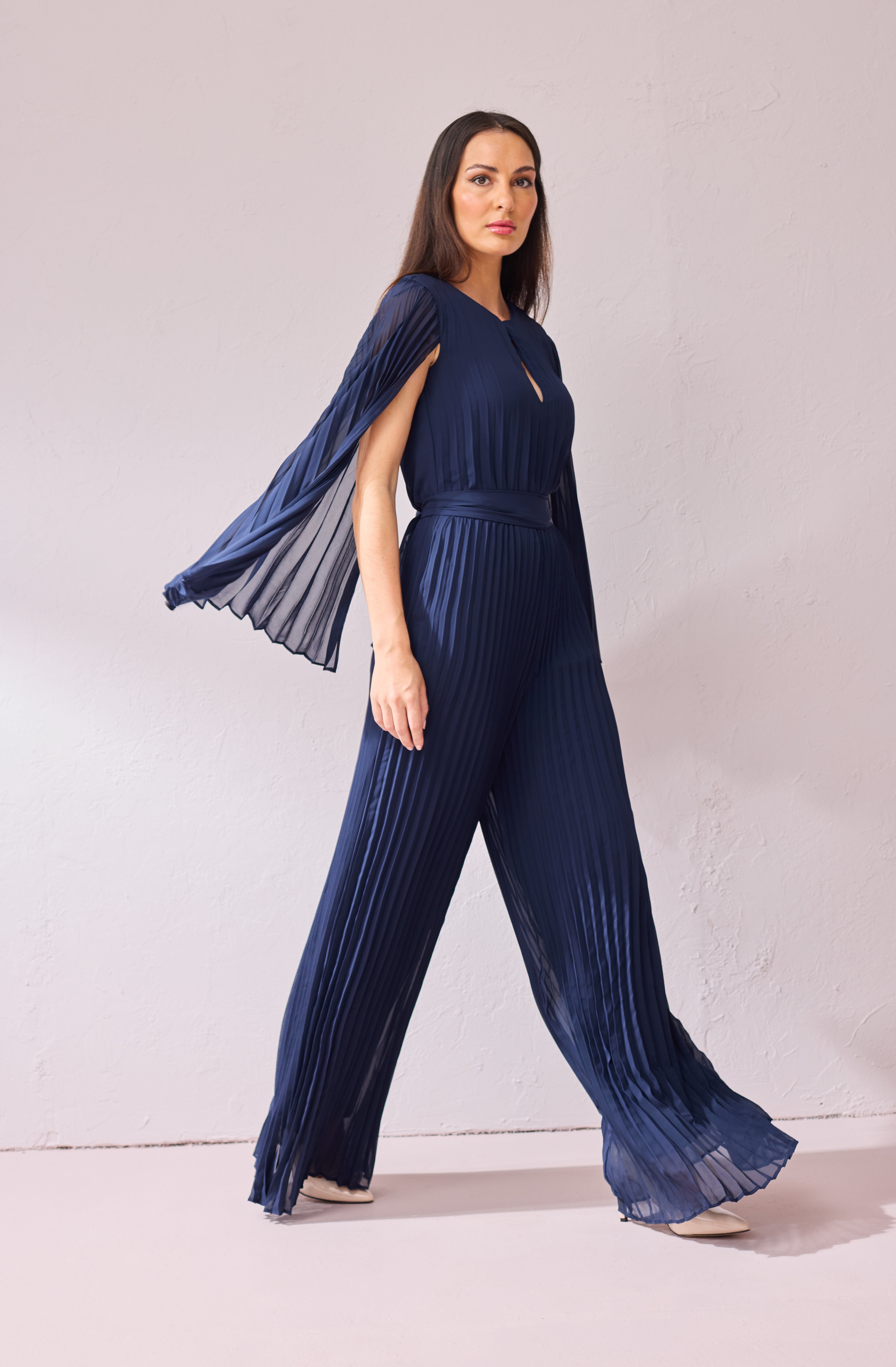 HANNAH - Navy Pleat Jumpsuit,