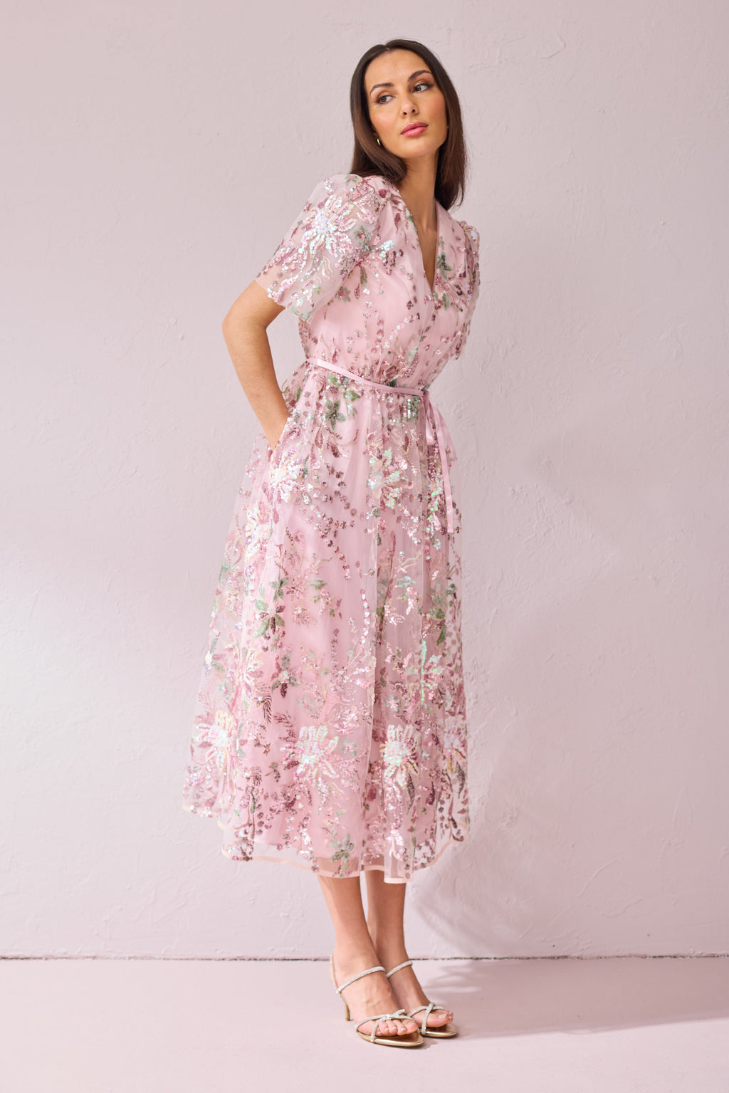 CHARLOTTE Pink Sequin and Embroidered dress.