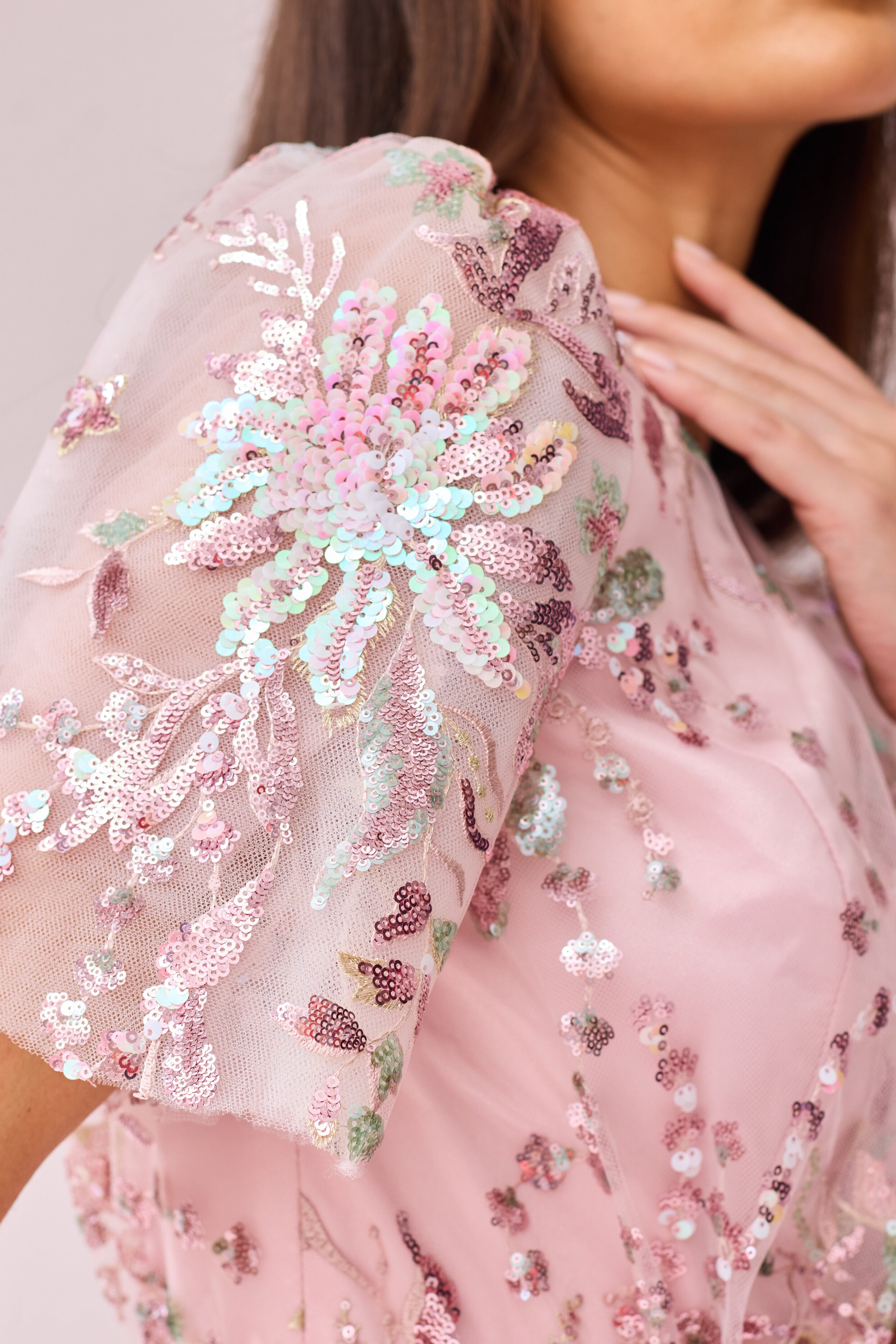 CHARLOTTE Pink Sequin and Embroidered dress.