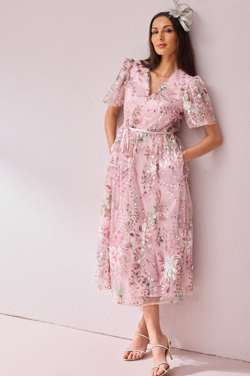 CHARLOTTE Pink Sequin and Embroidered dress.
