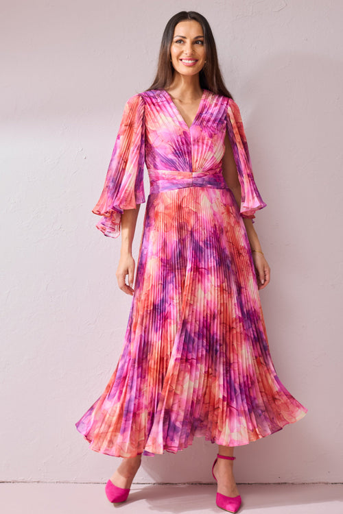 ALICE Pink Printed Pleat Maxi Dress.