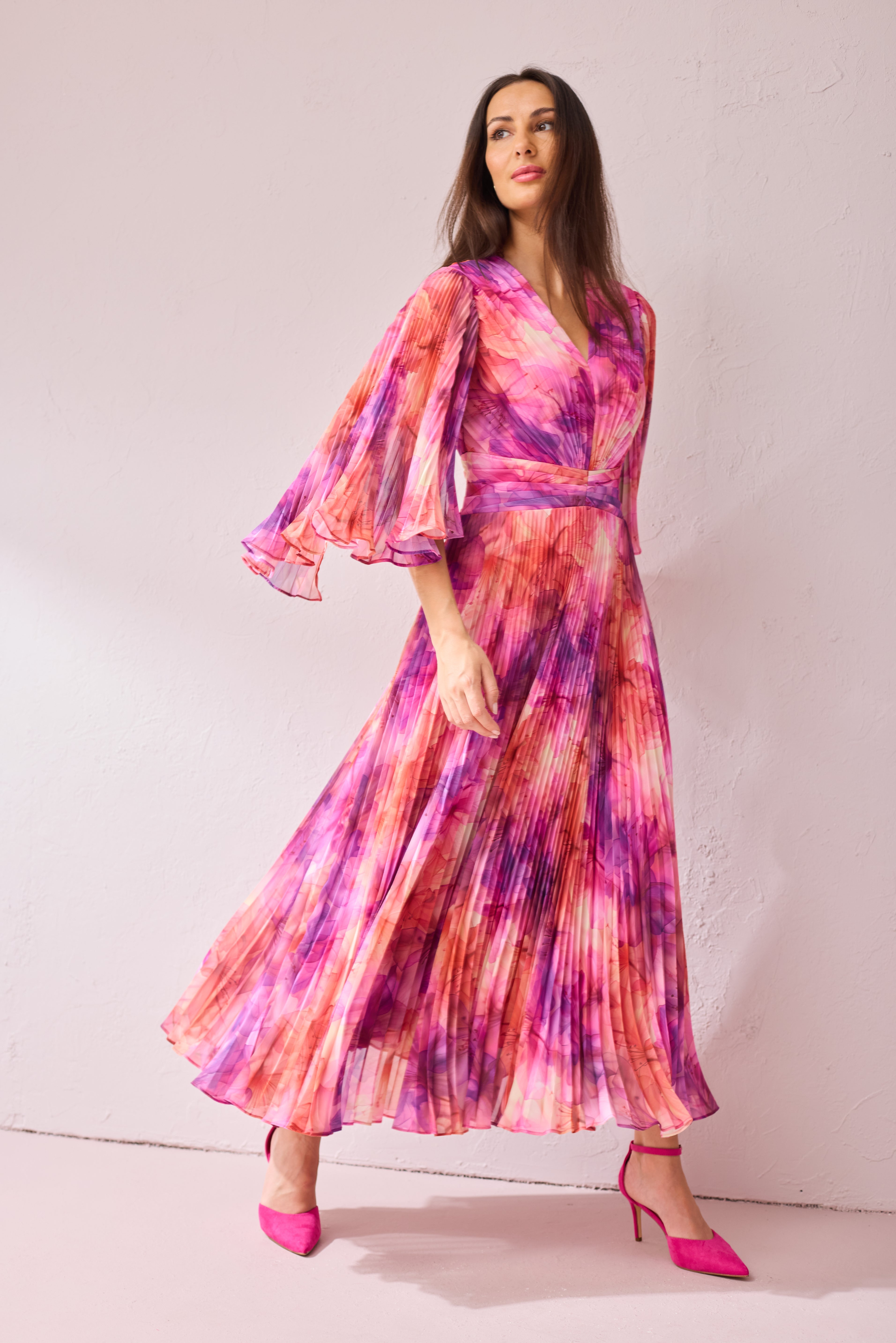 ALICE Pink Printed Pleat Maxi Dress.