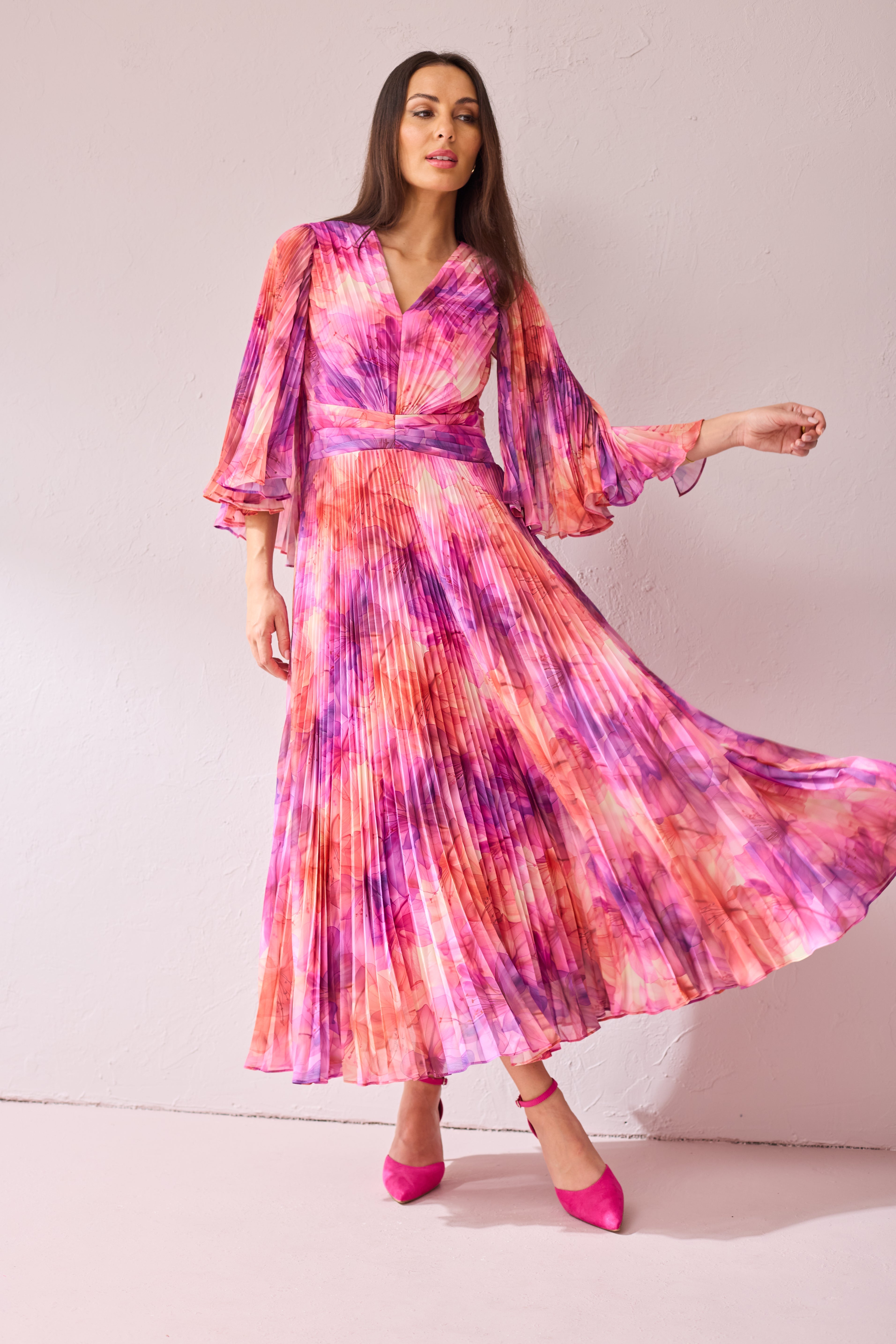 ALICE Pink Printed Pleat Maxi Dress.