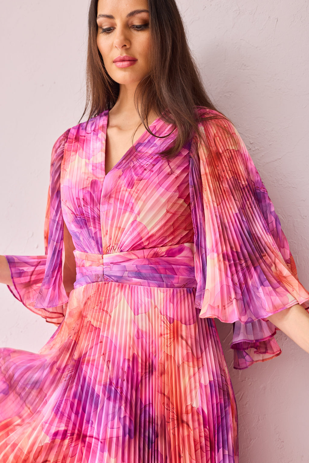 ALICE Pink Printed Pleat Maxi Dress.