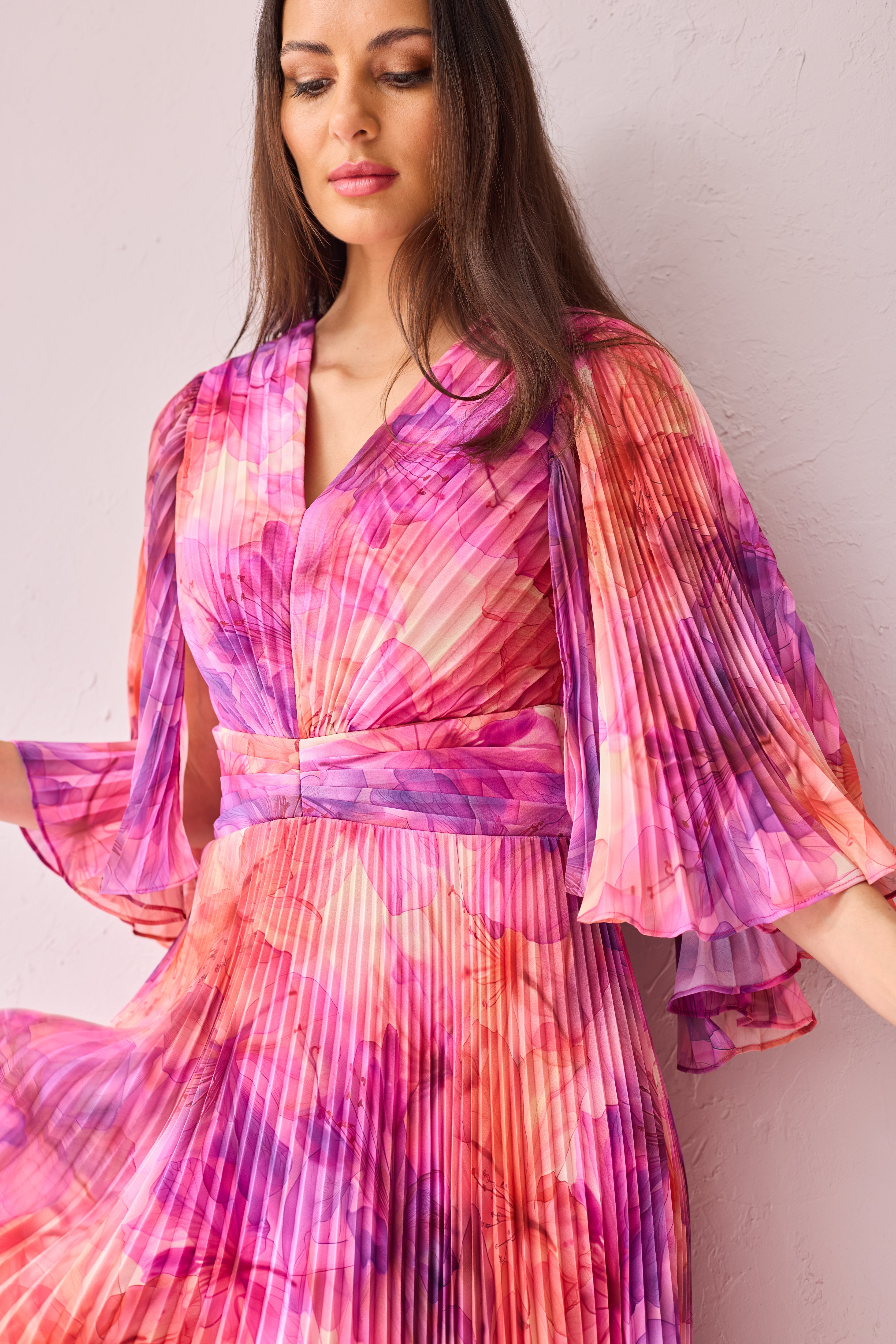 ALICE Pink Printed Pleat Maxi Dress.