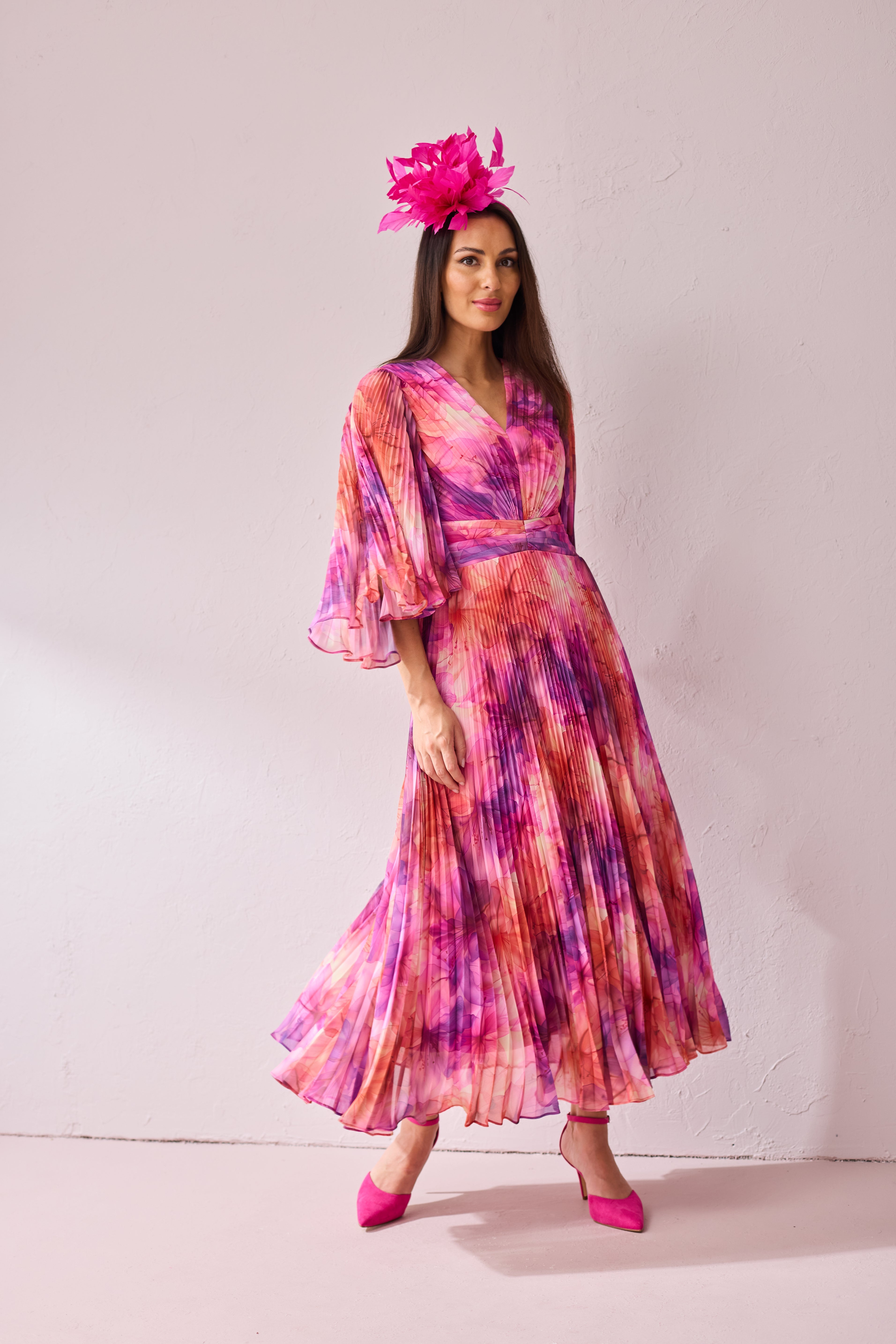 ALICE Pink Printed Pleat Maxi Dress.