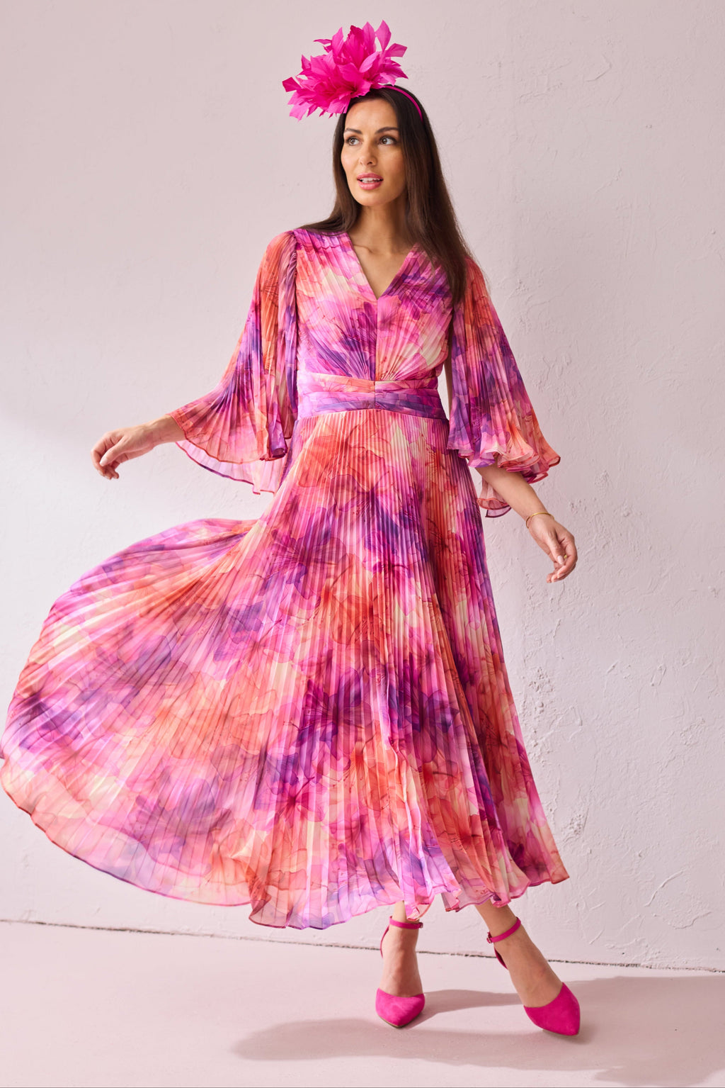 ALICE Pink Printed Pleat Maxi Dress.