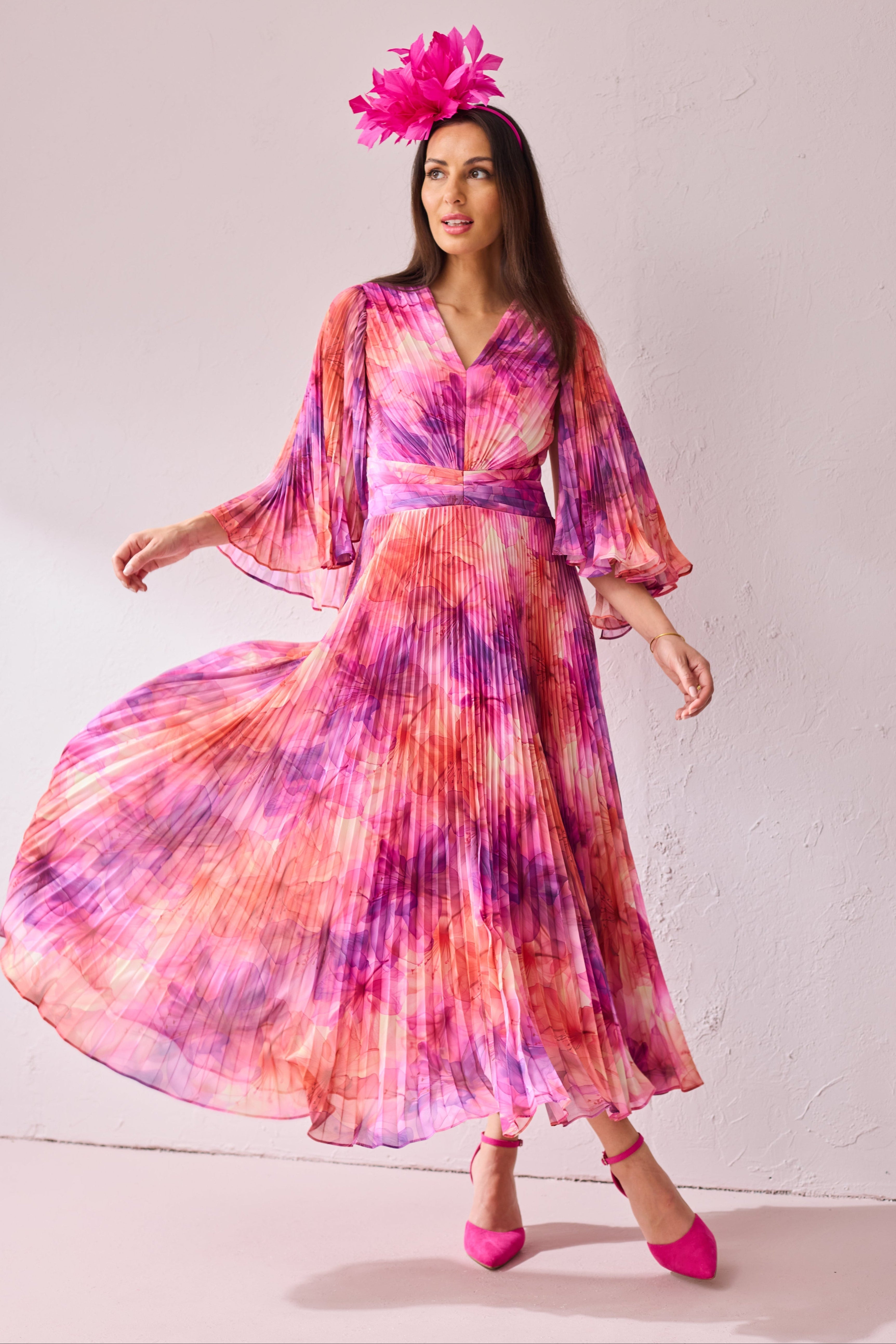 ALICE Pink Printed Pleat Maxi Dress.