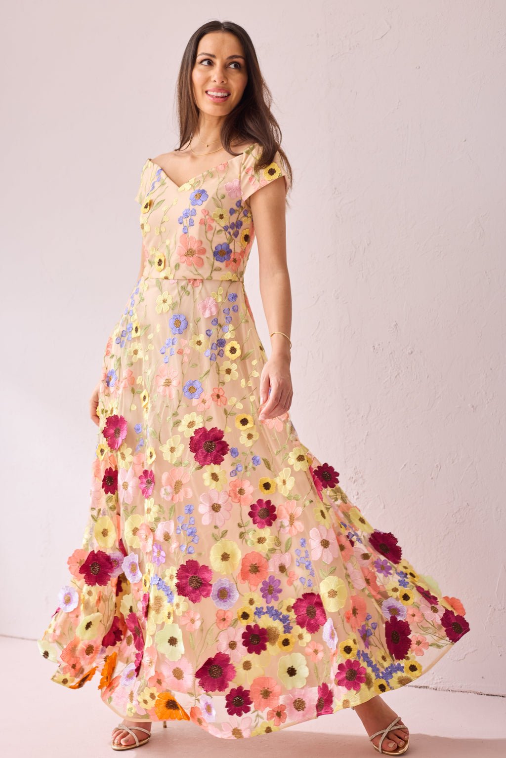JOY Blush Embroidered Applique Prom Dress.