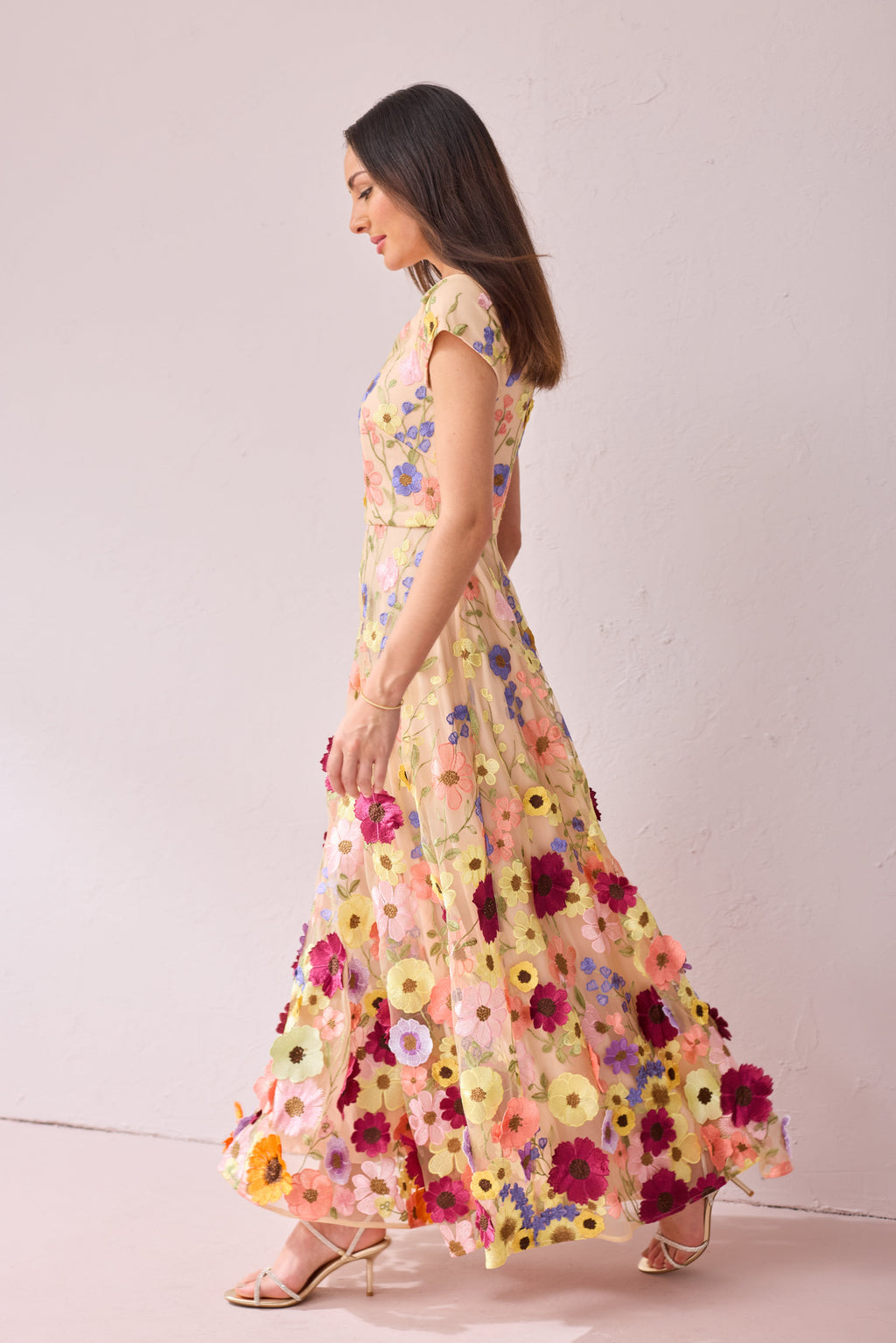 JOY Blush Embroidered Applique Prom Dress.