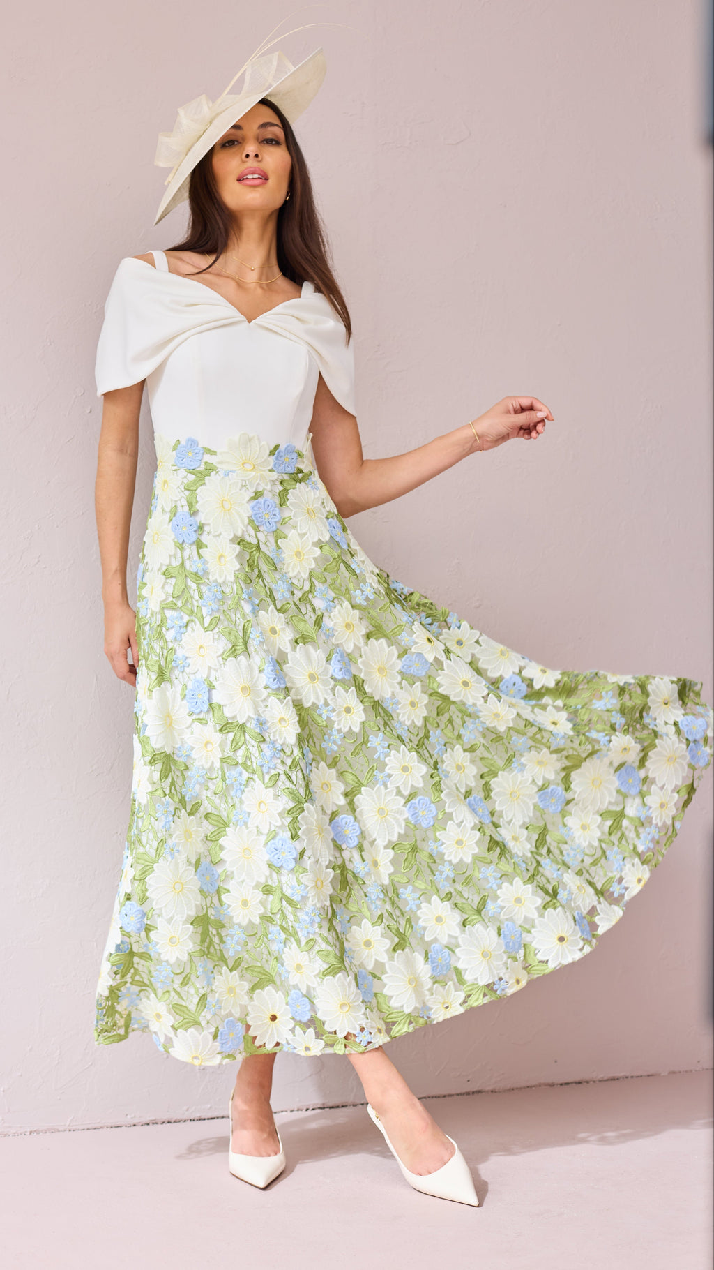KATE Cream Lilac Embroidered Dress