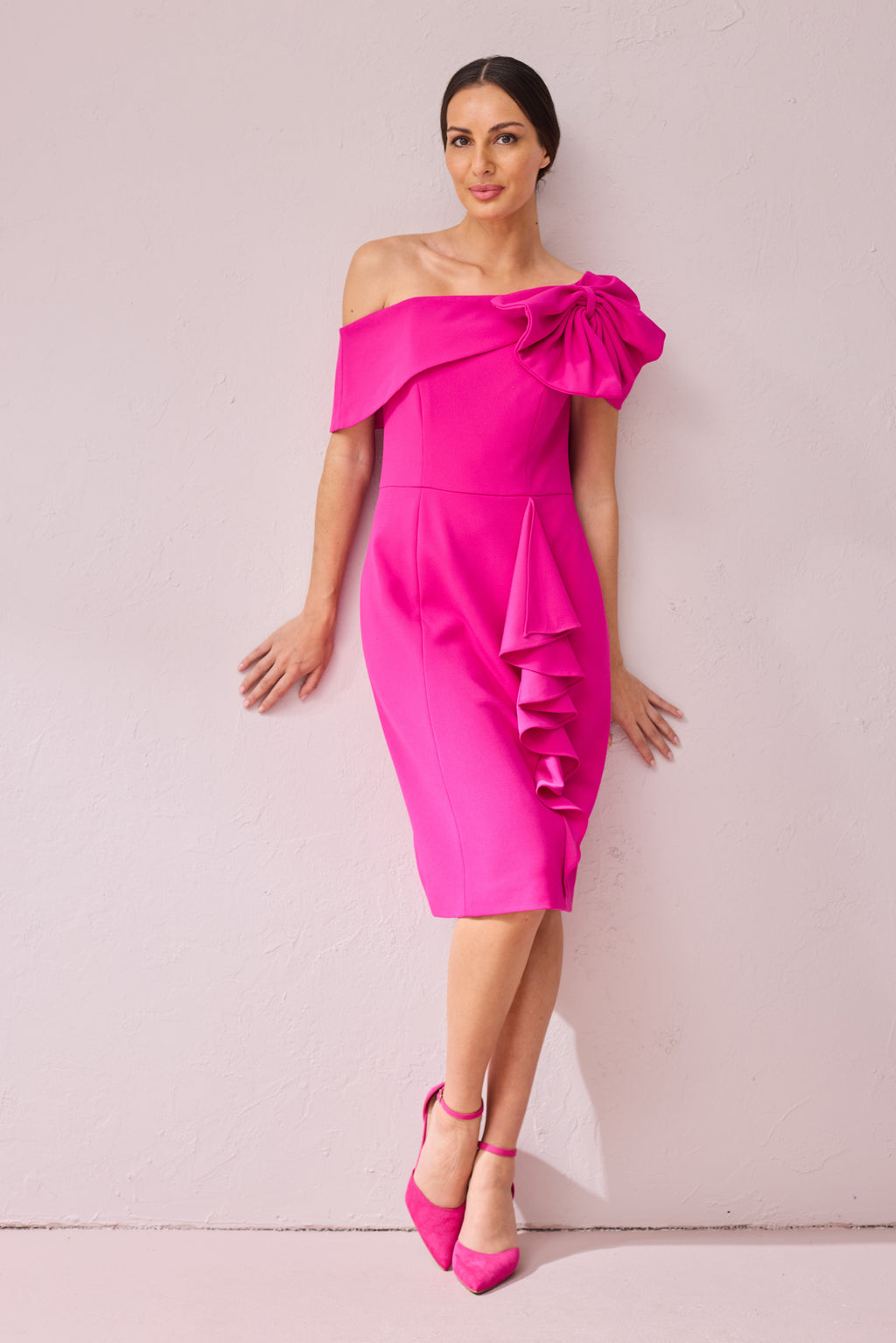 MEGHAN Magenta Bow Detail Dress.