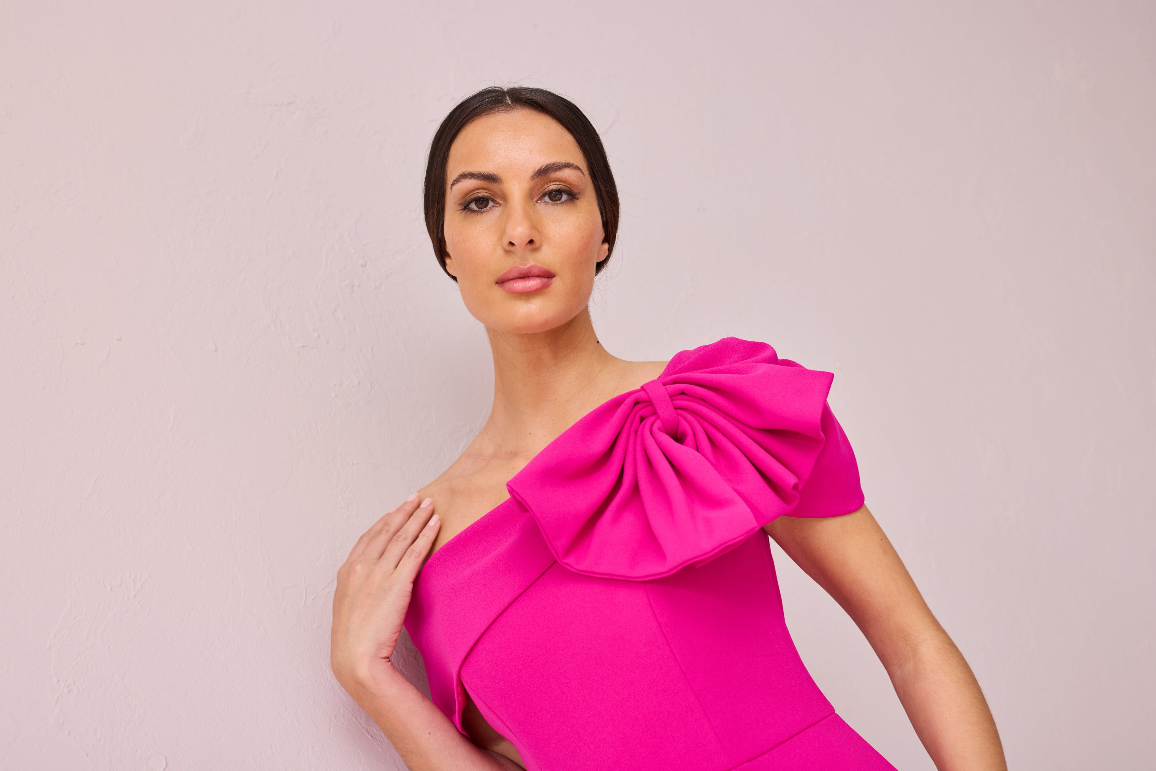 MEGHAN Magenta Bow Detail Dress.