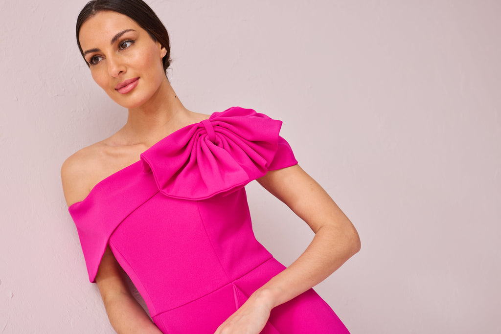 MEGHAN Magenta Bow Detail Dress.