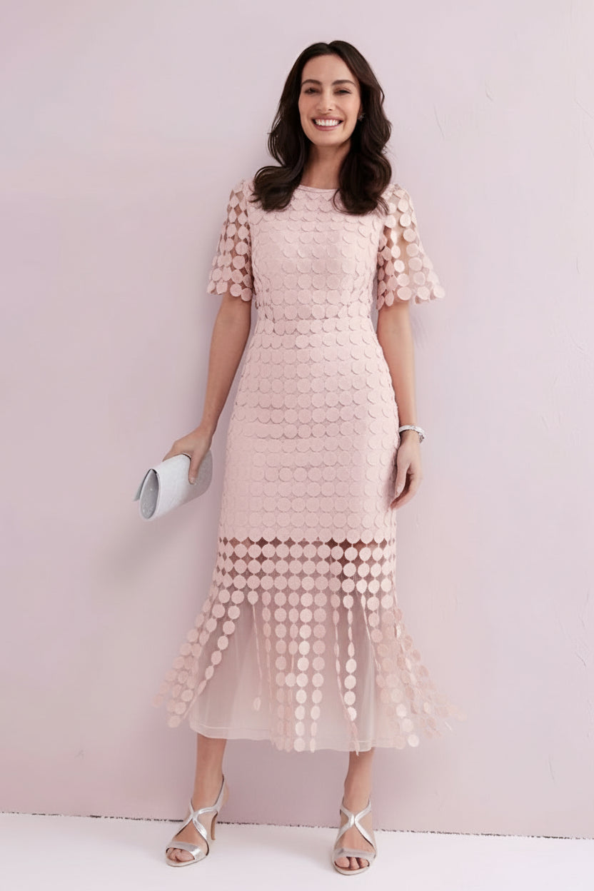 SAMMI Pale Pink Embroidered Fringe Dress.
