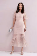 SAMMI Pale Pink Embroidered Fringe Dress.