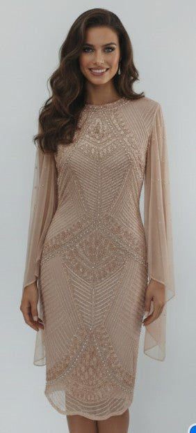 NIKKI  Blush Hand beaded shift dress.