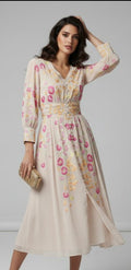 WILLOW  Blush Embroidered godet dress.